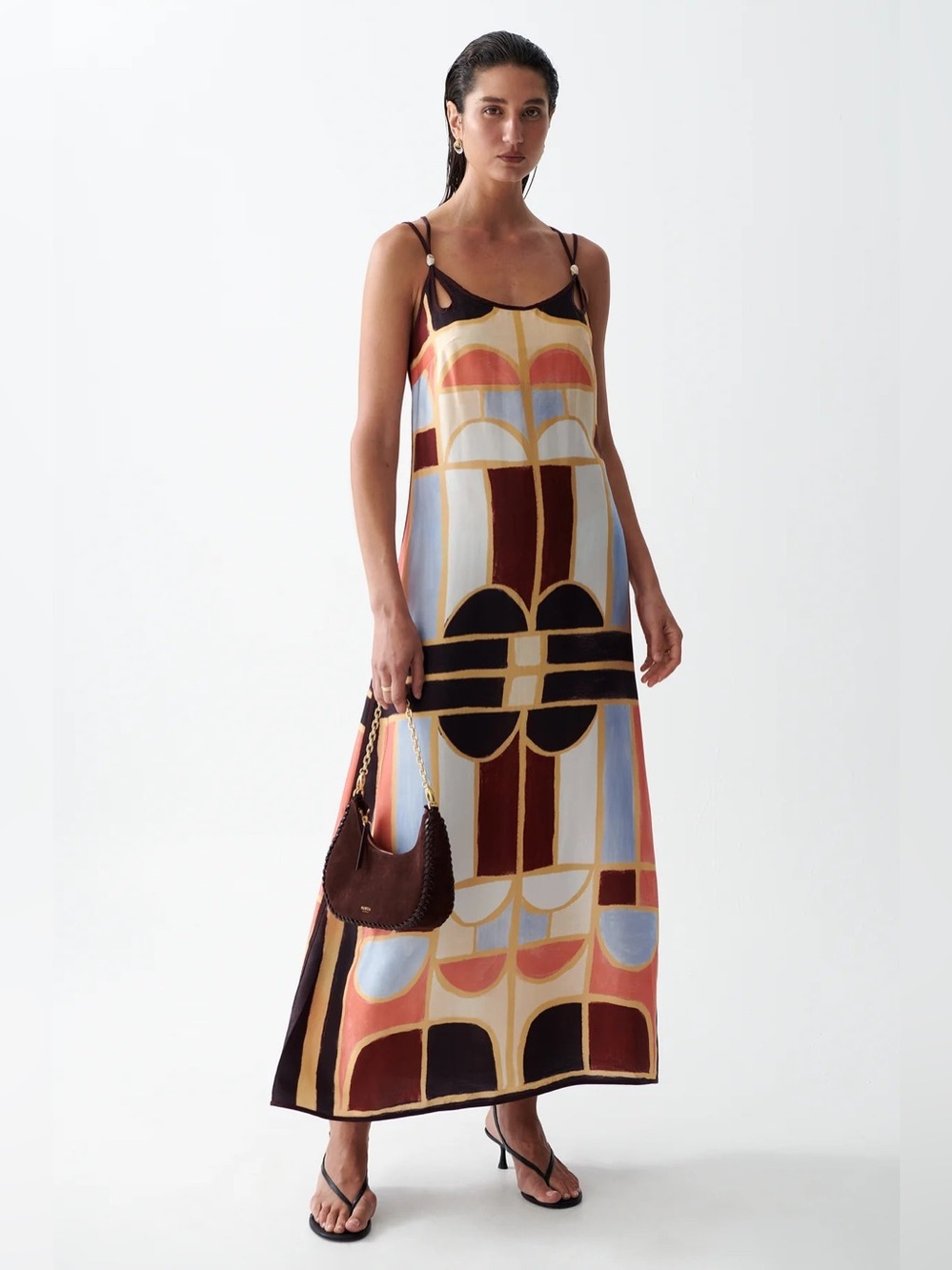 Sancia Hayes Printed Spiral-Print Slip Maxi Dress - Multicolor size S NWT